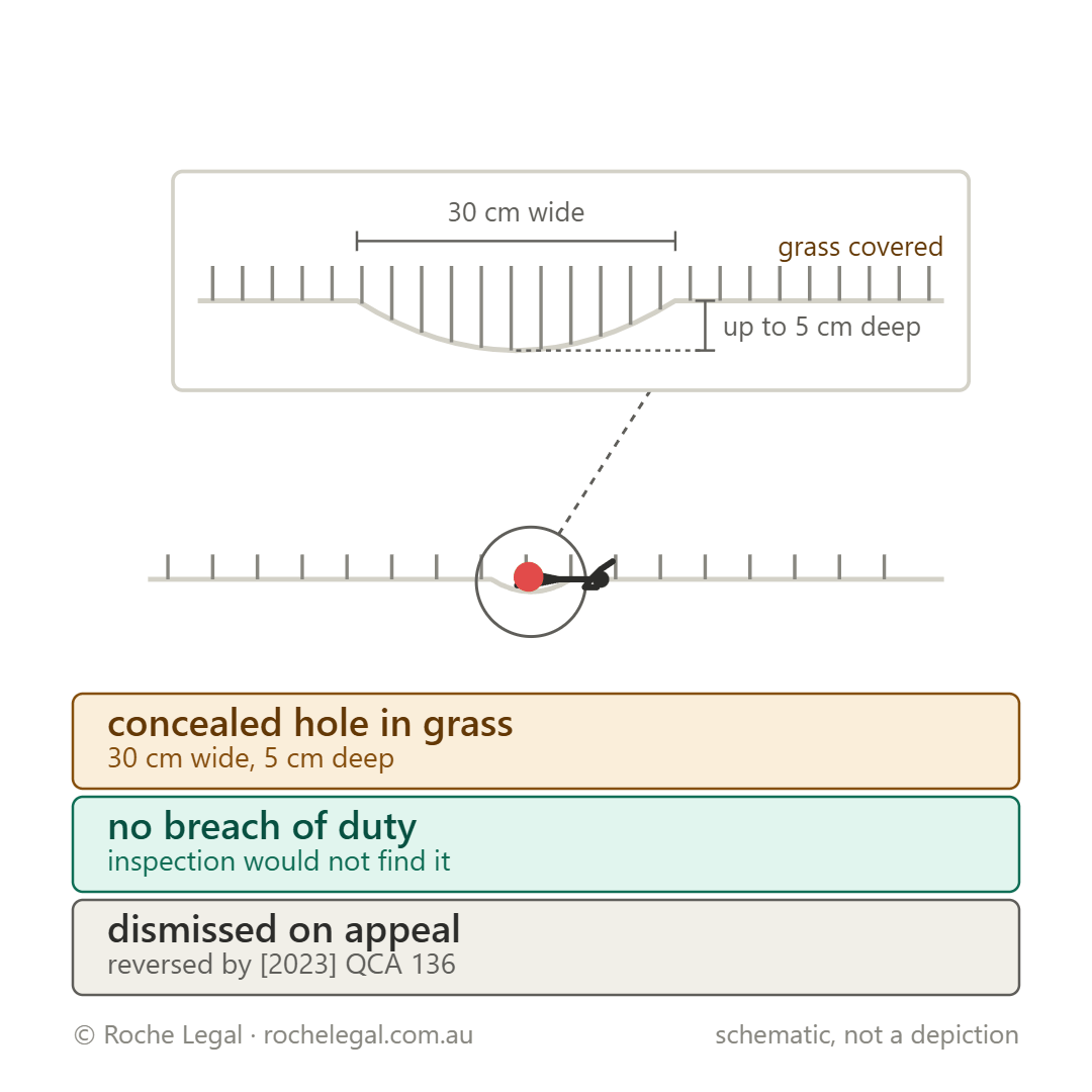 Schematic of Hodges v Townsville City Council [2022] QDC 272, hole 30 cm wide, up to 5 cm deep, grass covered
